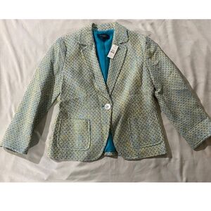 Talbots NWT Jacket Green Yellow Blue Woven.Tweed 2P Petite